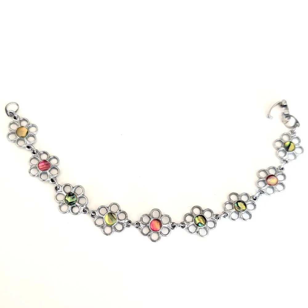 Silver flower bracelet with resin centers